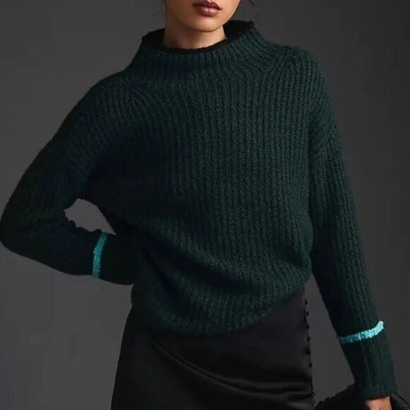 Anthropologie Sweaters - Anthropologie Maeve Mock Neck Green Chunky Knit Sweater Womens Size Large Boho L